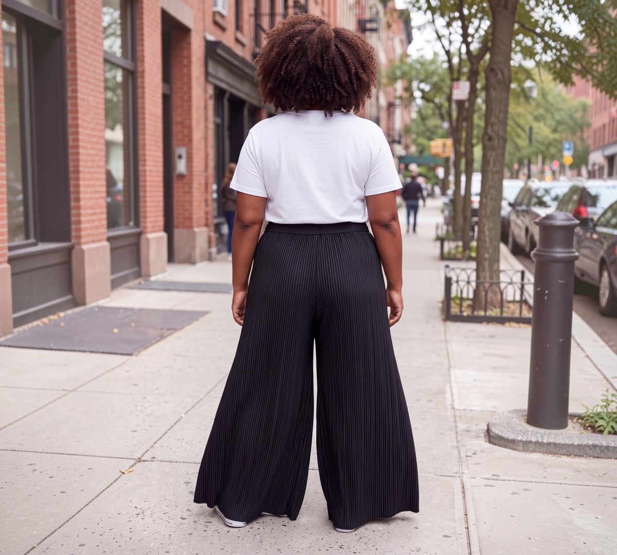 Plus Size Black Pinstripe Wide-Leg Pants - Above the Crowd Boutique