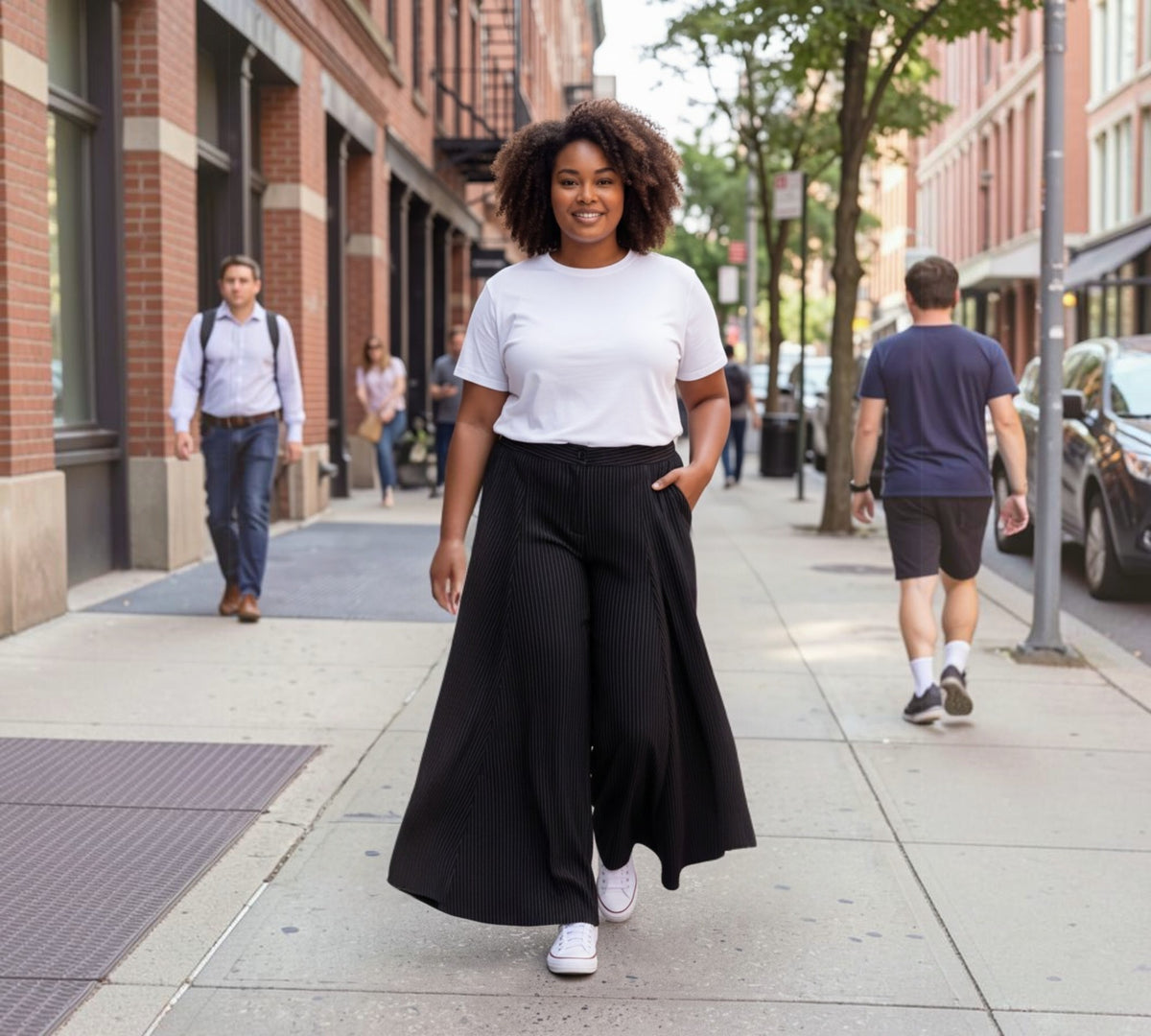 Plus Size Black Pinstripe Wide-Leg Pants - Above the Crowd Boutique