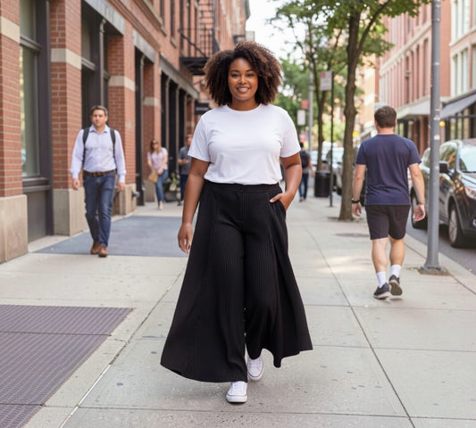 Plus Size Black Pinstripe Wide-Leg Pants - Above the Crowd Boutique