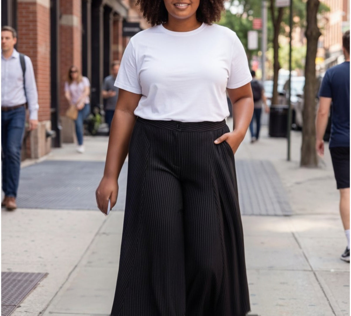 Plus Size Black Pinstripe Wide-Leg Pants - Above the Crowd Boutique