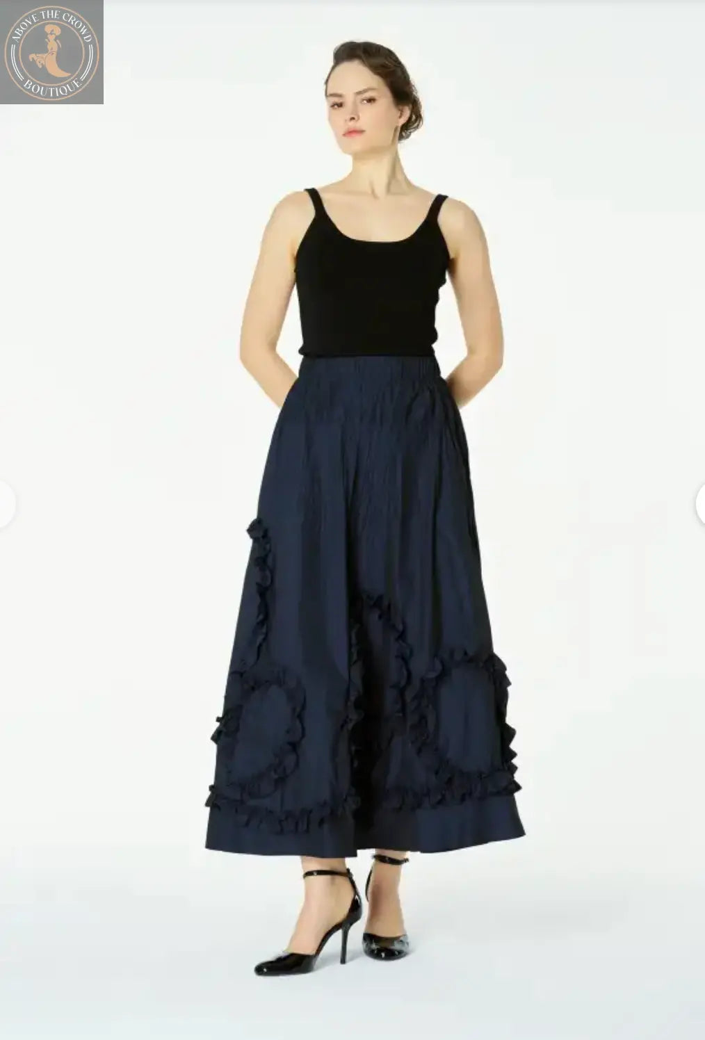 Bize Navy Ruffled Maxi Skirt Bize