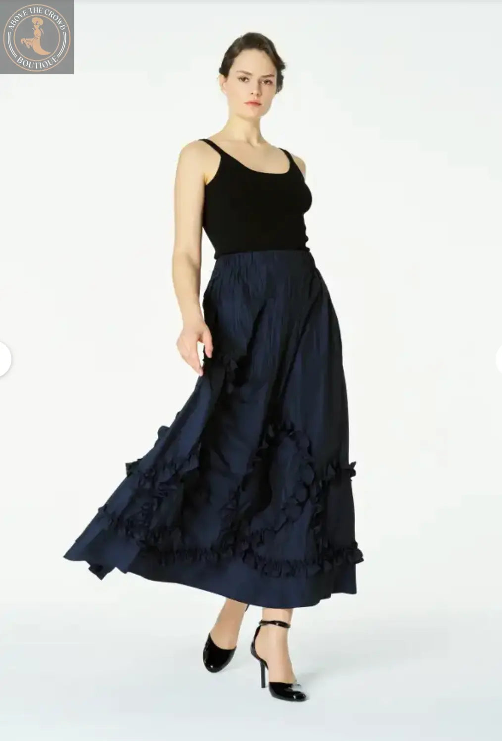 Bize Navy Ruffled Maxi Skirt Bize