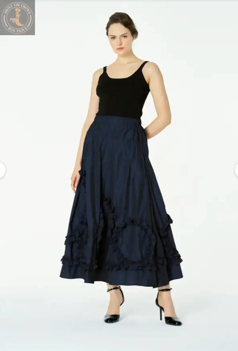 Bize Navy Ruffled Maxi Skirt Bize