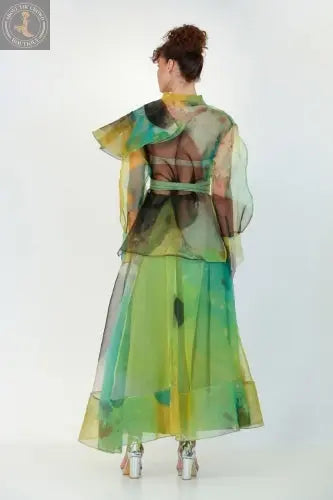 Bize Patterned Tulle Taffeta Green Skirt BZE5075 Bize