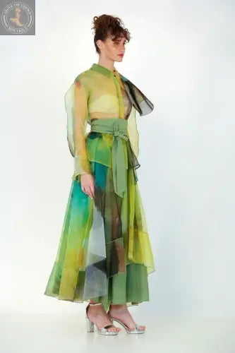 Bize Patterned Tulle Taffeta Green Skirt BZE5075 Bize