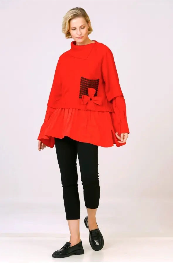 Bize Sleeve and Hem Taffeta Knitwear 24W-BT071 Bize