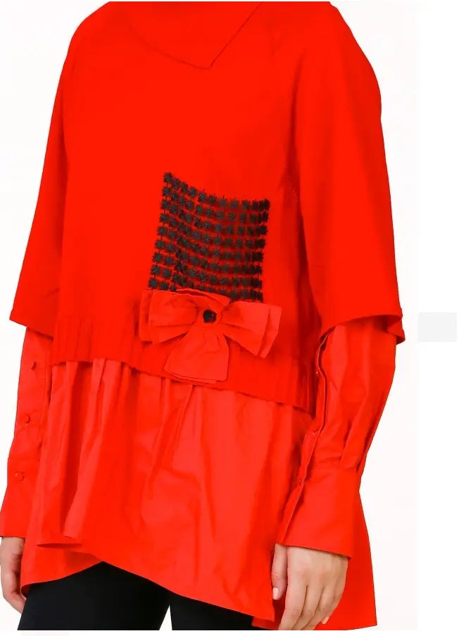 Bize Sleeve and Hem Taffeta Knitwear 24W-BT071 Bize