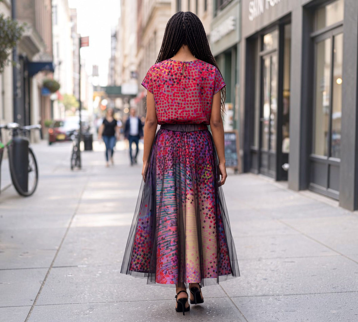 Artistic Dot Print Blouse And Tulle Midi Skirt Two-Piece Suit - Above the Crowd Boutique