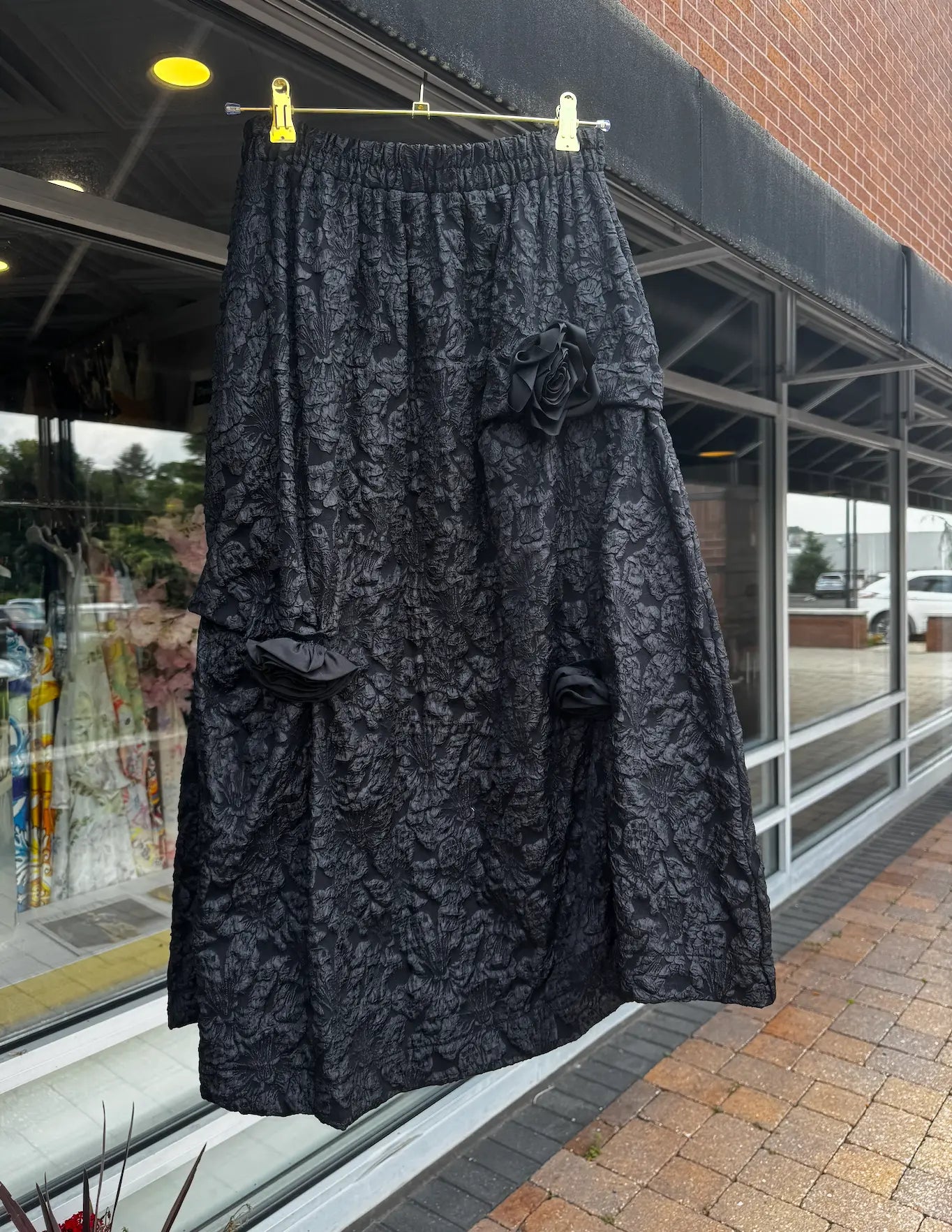 Black Textured Maxi Skirt with Floral Accents - Elegant European Style | Above The Crowd Boutique Karma