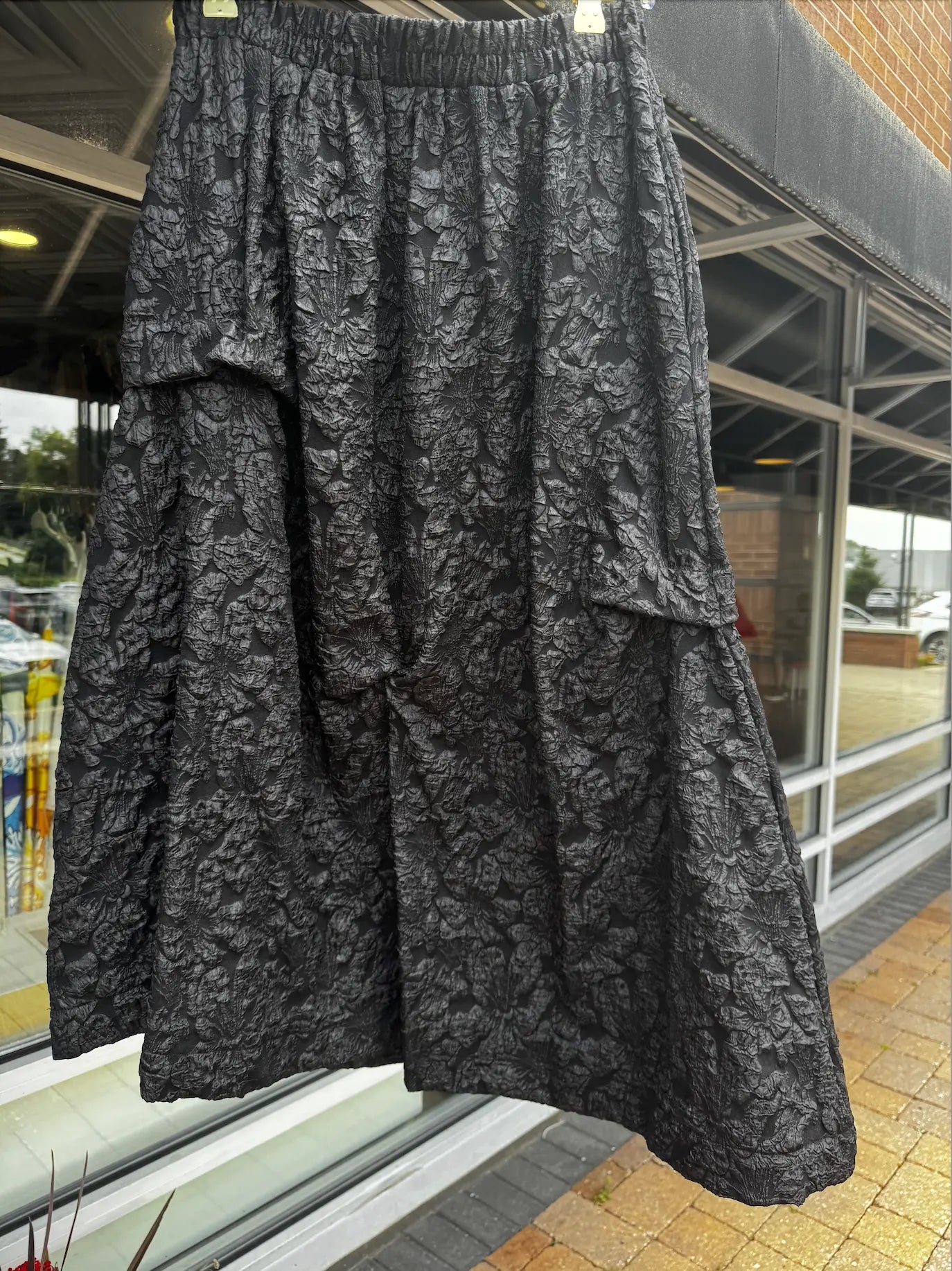 Black Textured Maxi Skirt with Floral Accents - Elegant European Style | Above The Crowd Boutique Karma