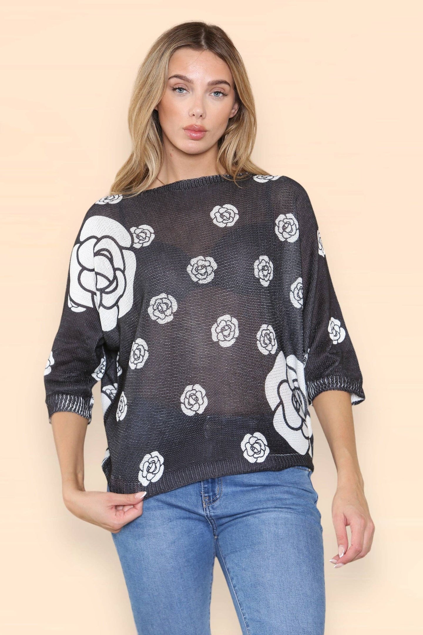 Daisy Print Print Fine Knit Top - Above The Crowd Boutique