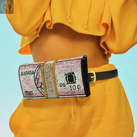 Bling Rhinestone Money Roll Fanny Pack – 3-in-1 Belt, Clutch & Crossbody Sensibling Corp.