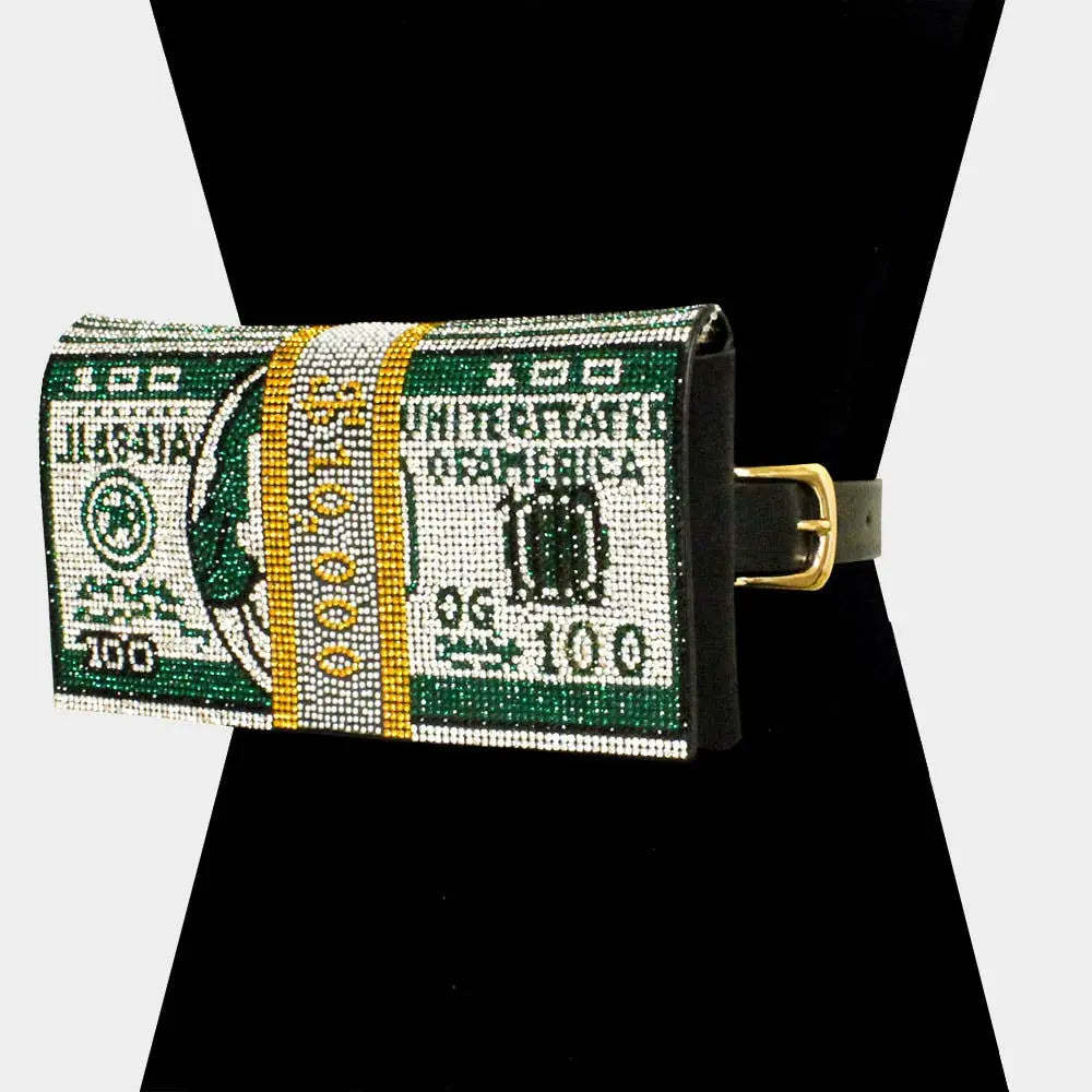 Bling Rhinestone Money Roll Fanny Pack – 3-in-1 Belt, Clutch & Crossbody Sensibling Corp.