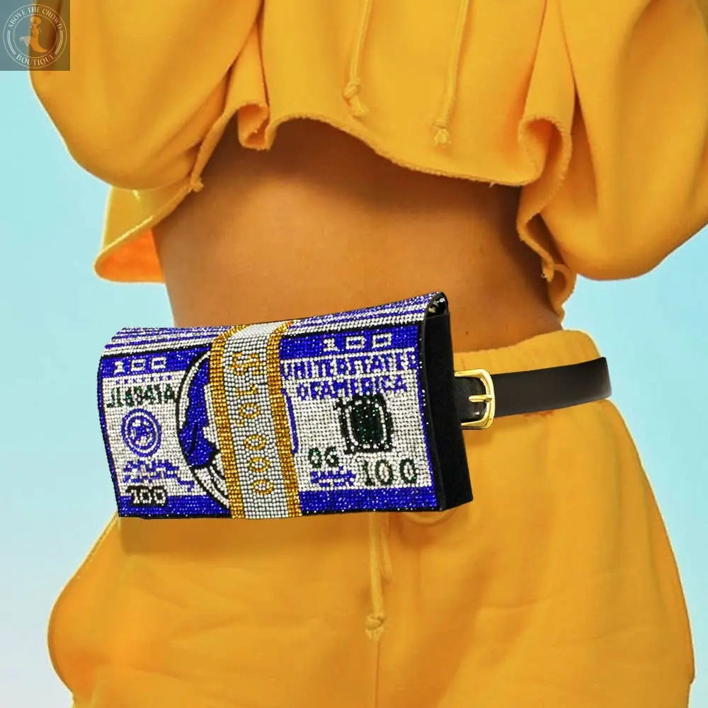 Bling Rhinestone Money Roll Fanny Pack – 3-in-1 Belt, Clutch & Crossbody Sensibling Corp.