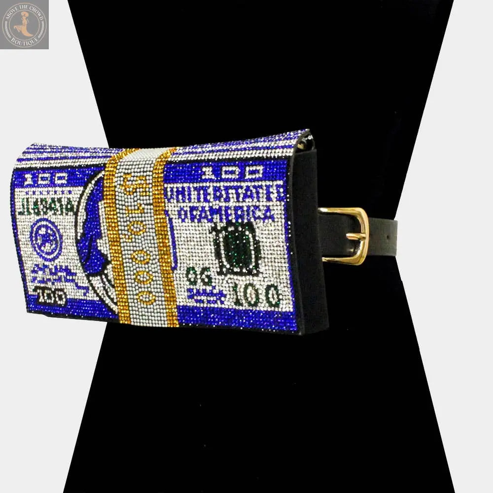 Bling Rhinestone Money Roll Fanny Pack – 3-in-1 Belt, Clutch & Crossbody Sensibling Corp.