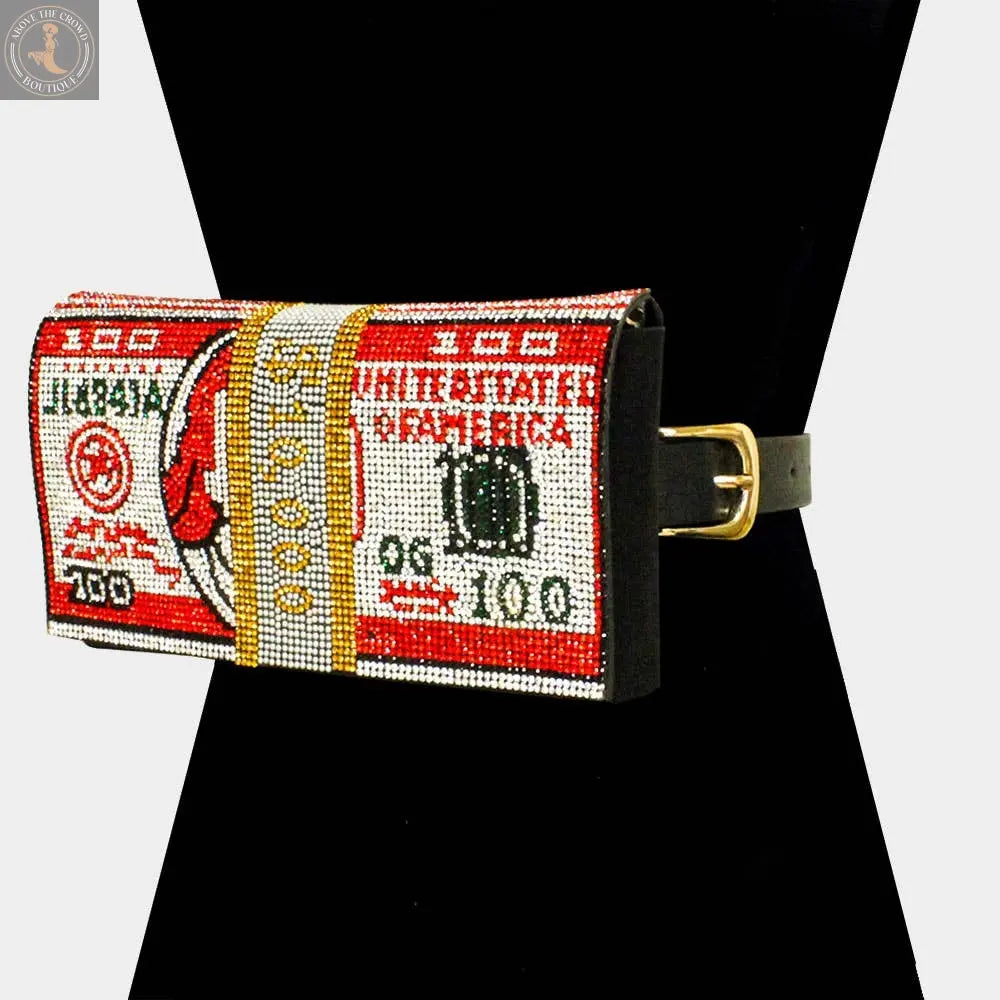 Bling Rhinestone Money Roll Fanny Pack – 3-in-1 Belt, Clutch & Crossbody Sensibling Corp.