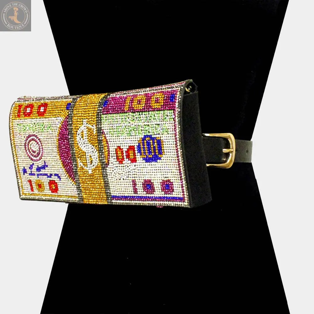 Bling Rhinestone Money Roll Fanny Pack – 3-in-1 Belt, Clutch & Crossbody Sensibling Corp.