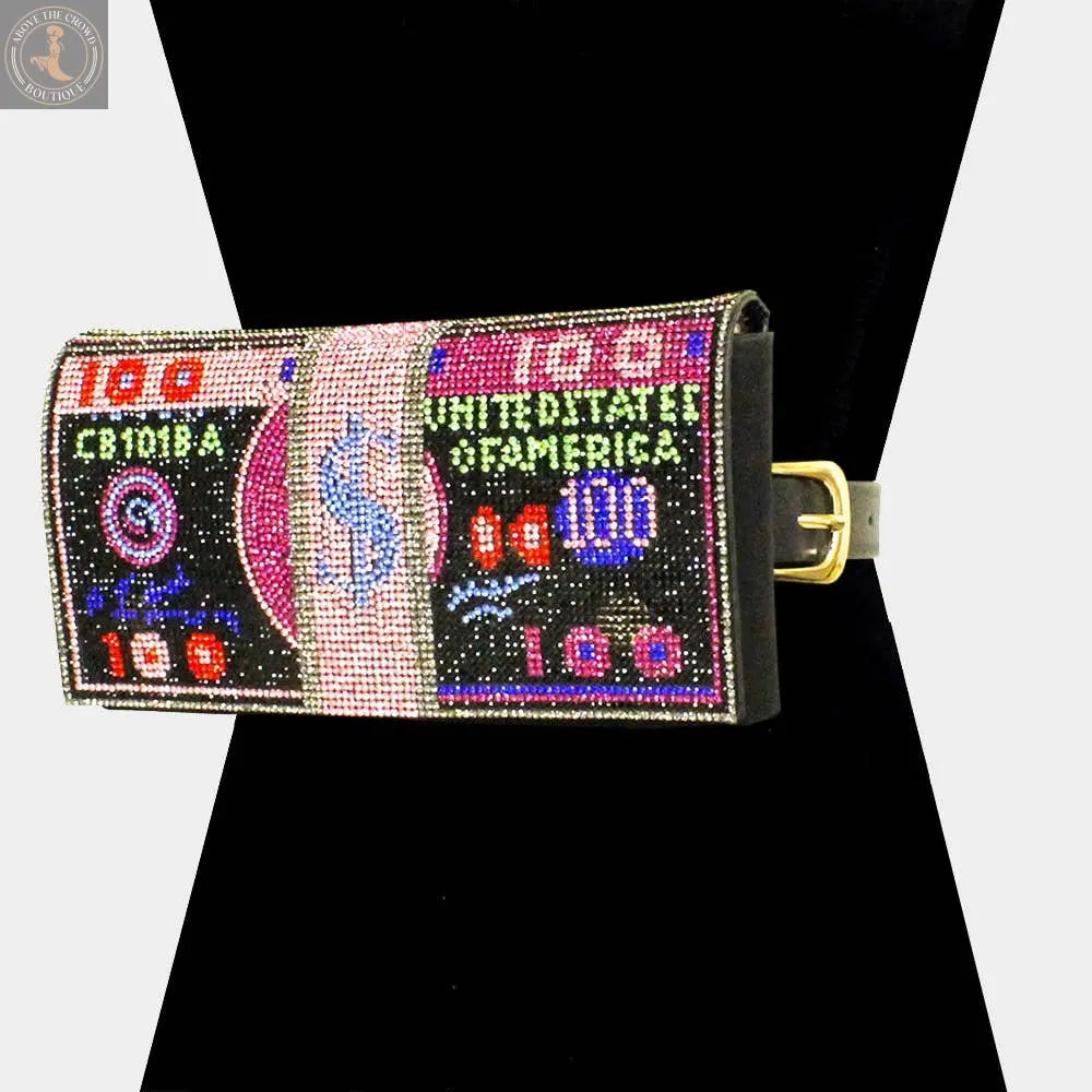 Bling Rhinestone Money Roll Fanny Pack – 3-in-1 Belt, Clutch & Crossbody Sensibling Corp.