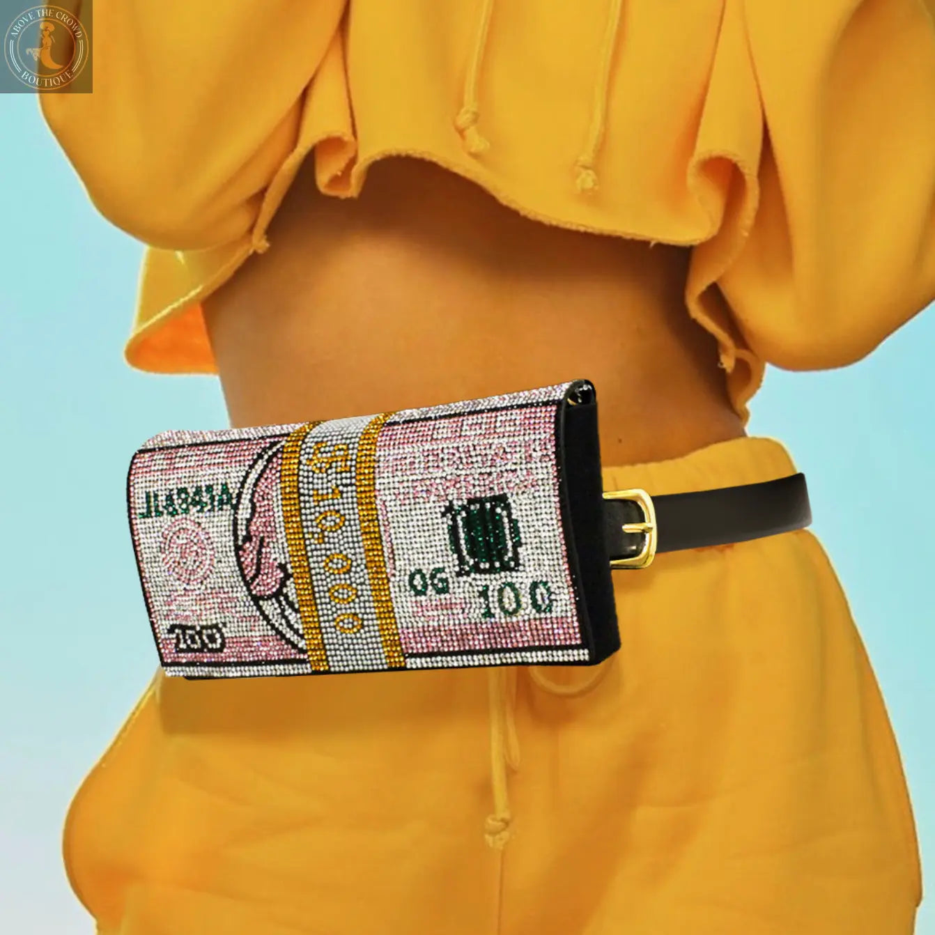 Bling Rhinestone Money Roll Fanny Pack – 3-in-1 Belt, Clutch & Crossbody Sensibling Corp.