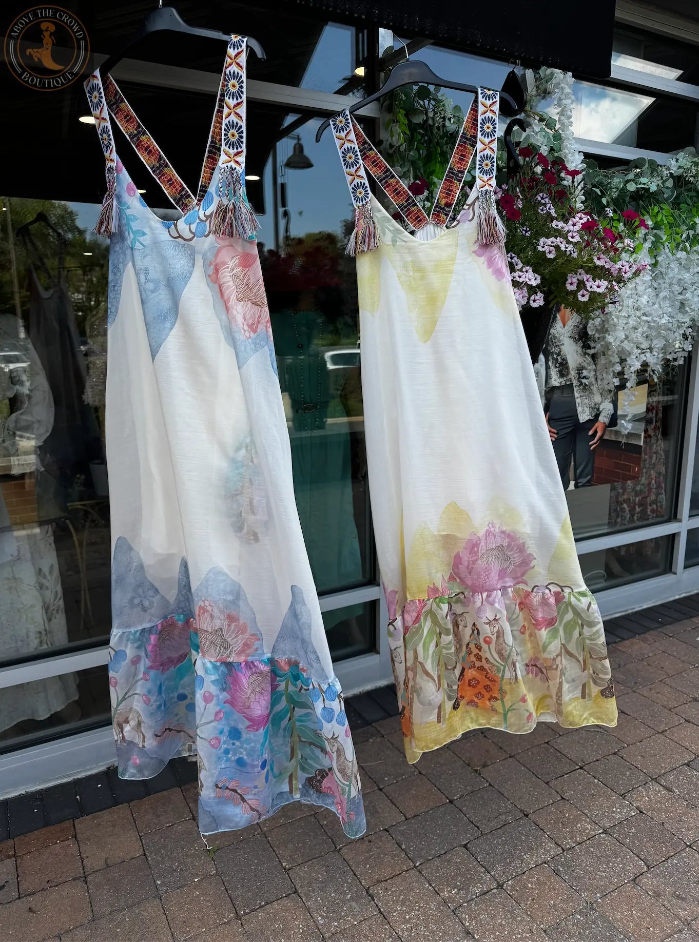 Bohemian Maxi Dress - Artisan Embroidered Straps, Floral Print - Above The Crowd Boutique Karma