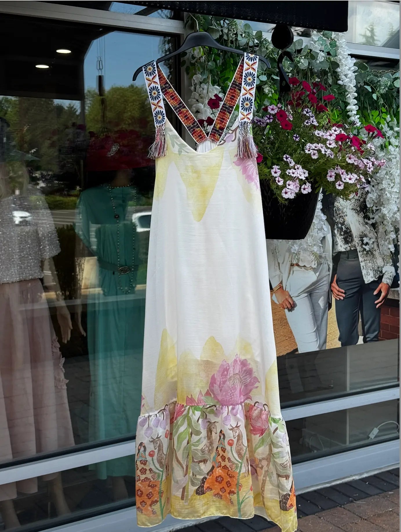 Bohemian Maxi Dress - Artisan Embroidered Straps, Floral Print - Above The Crowd Boutique Karma
