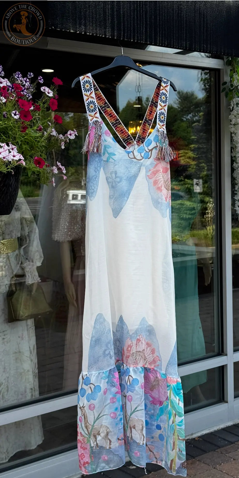 Bohemian Maxi Dress - Artisan Embroidered Straps, Floral Print - Above The Crowd Boutique Karma