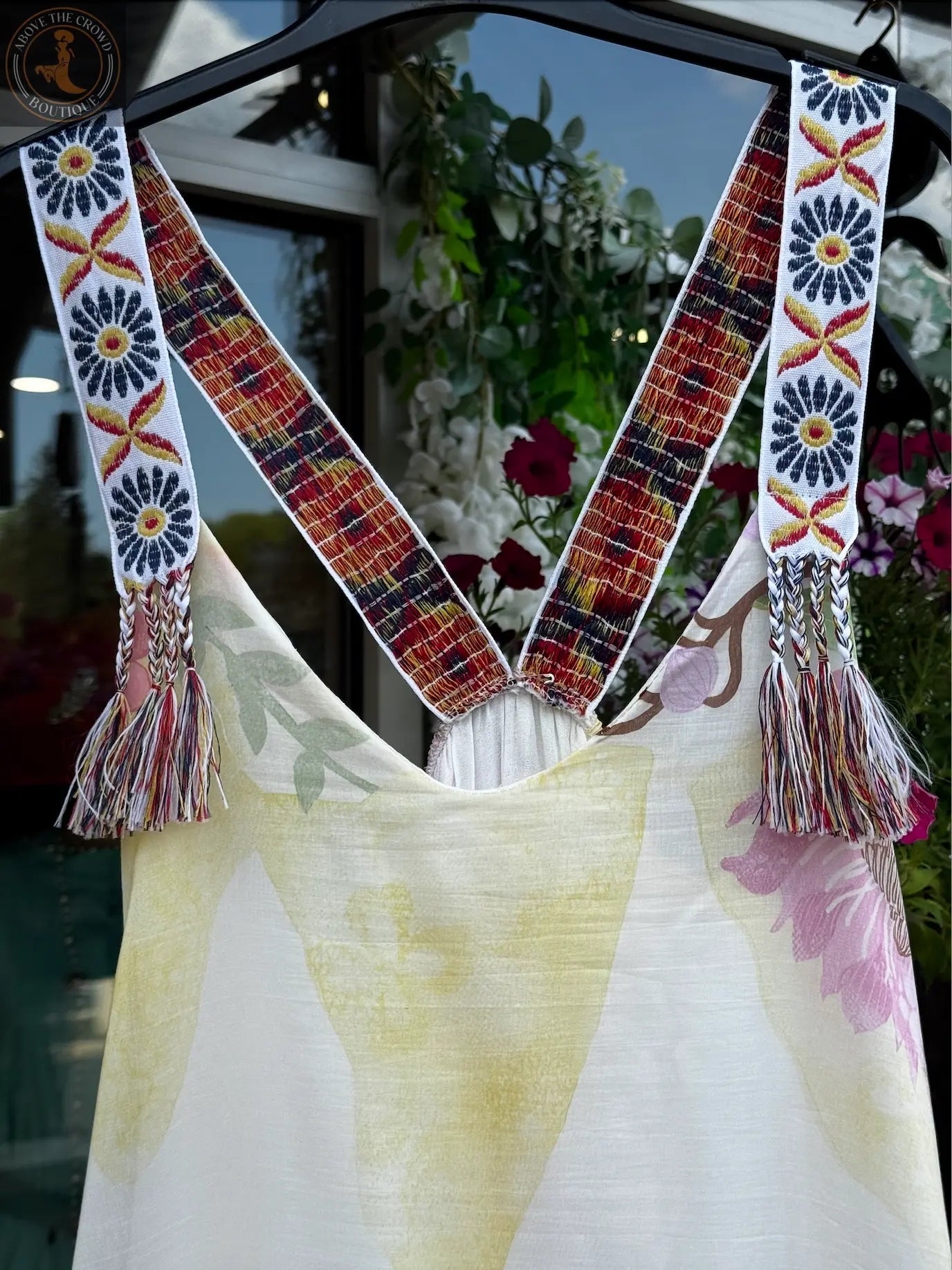 Bohemian Maxi Dress - Artisan Embroidered Straps, Floral Print - Above The Crowd Boutique Karma