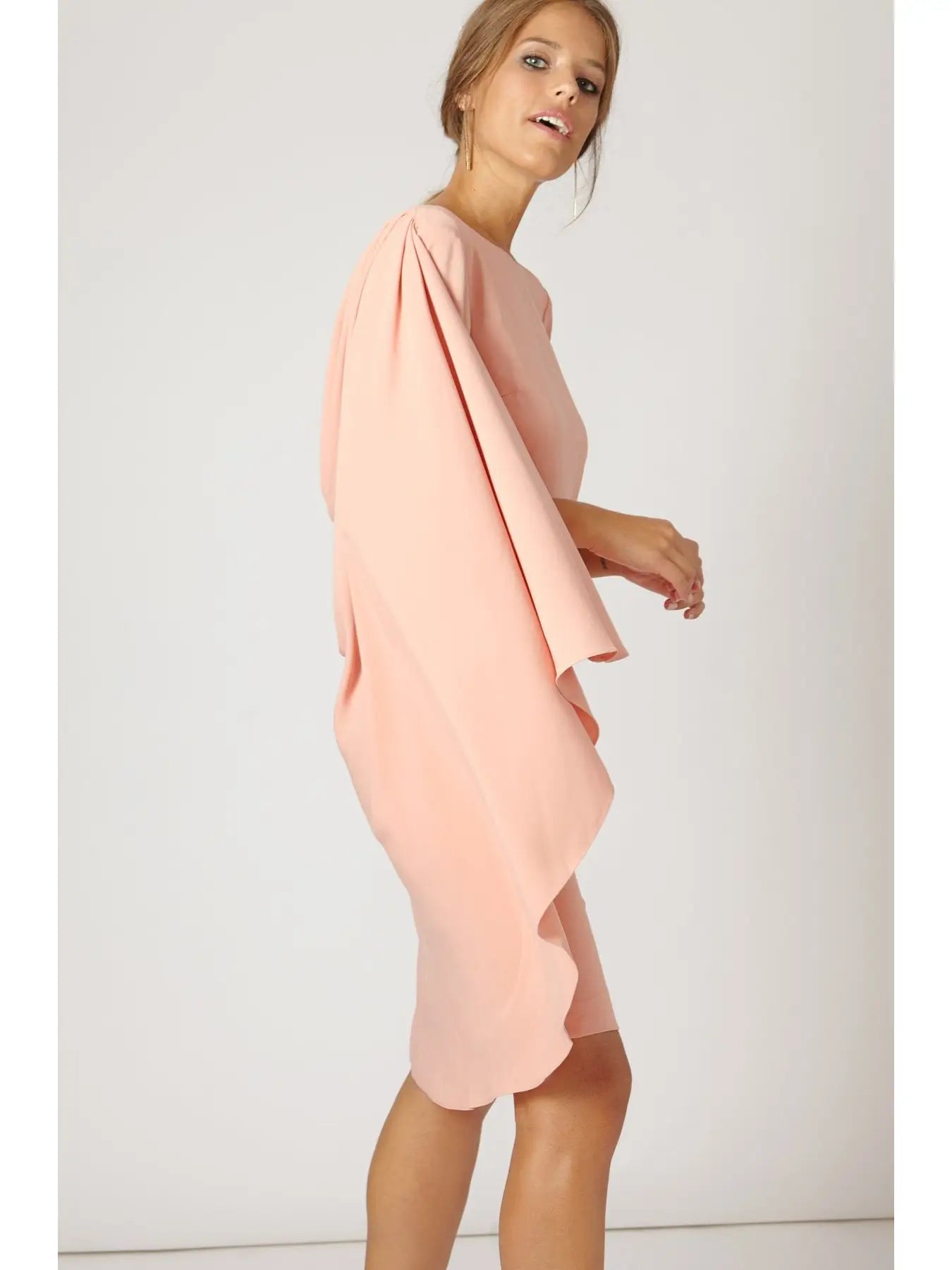 Bruna Gery Pink Nude Crepe Dress | Elegant French Sleeve Short Dress Bruna