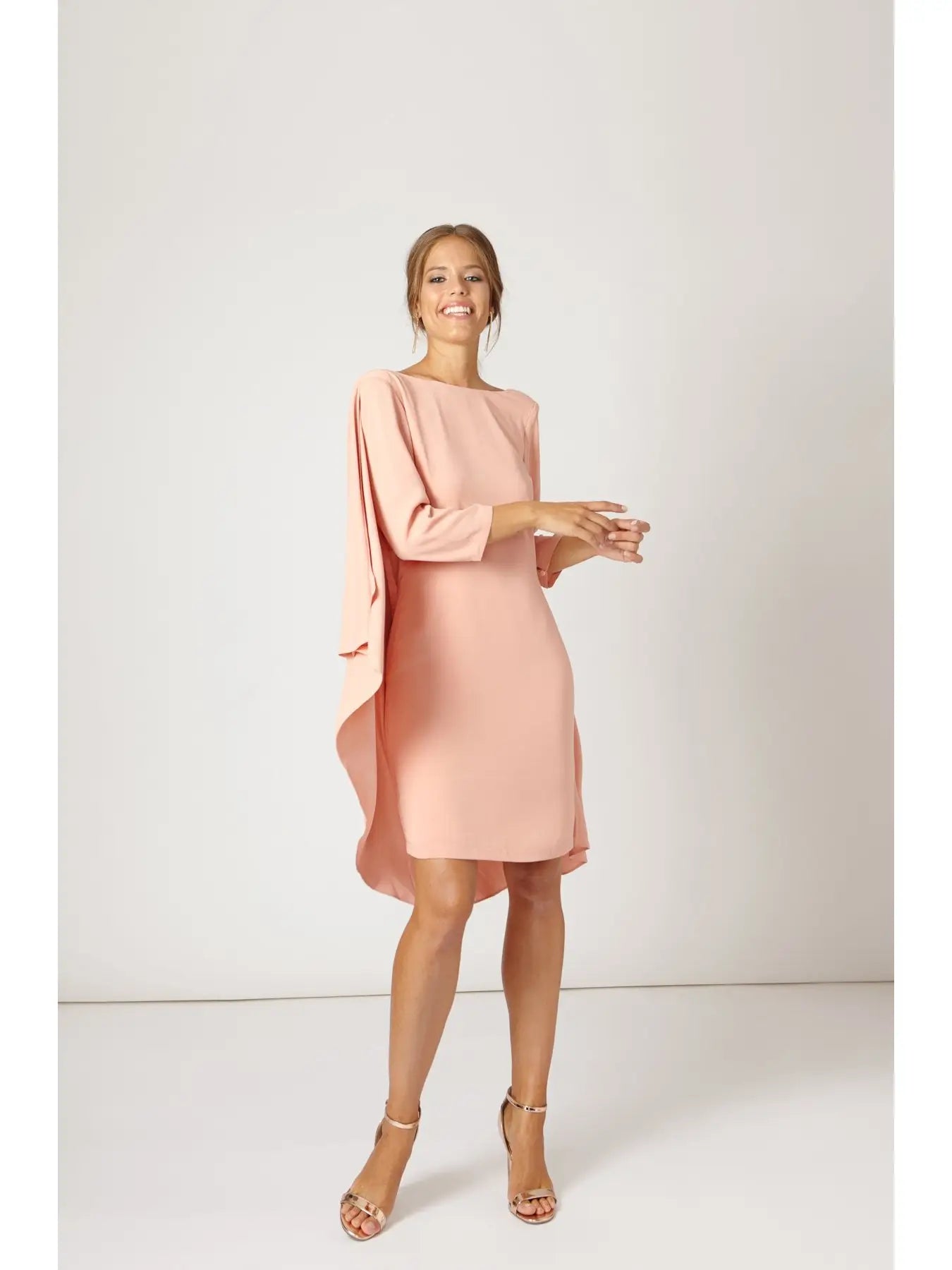 Bruna Gery Pink Nude Crepe Dress | Elegant French Sleeve Short Dress Bruna