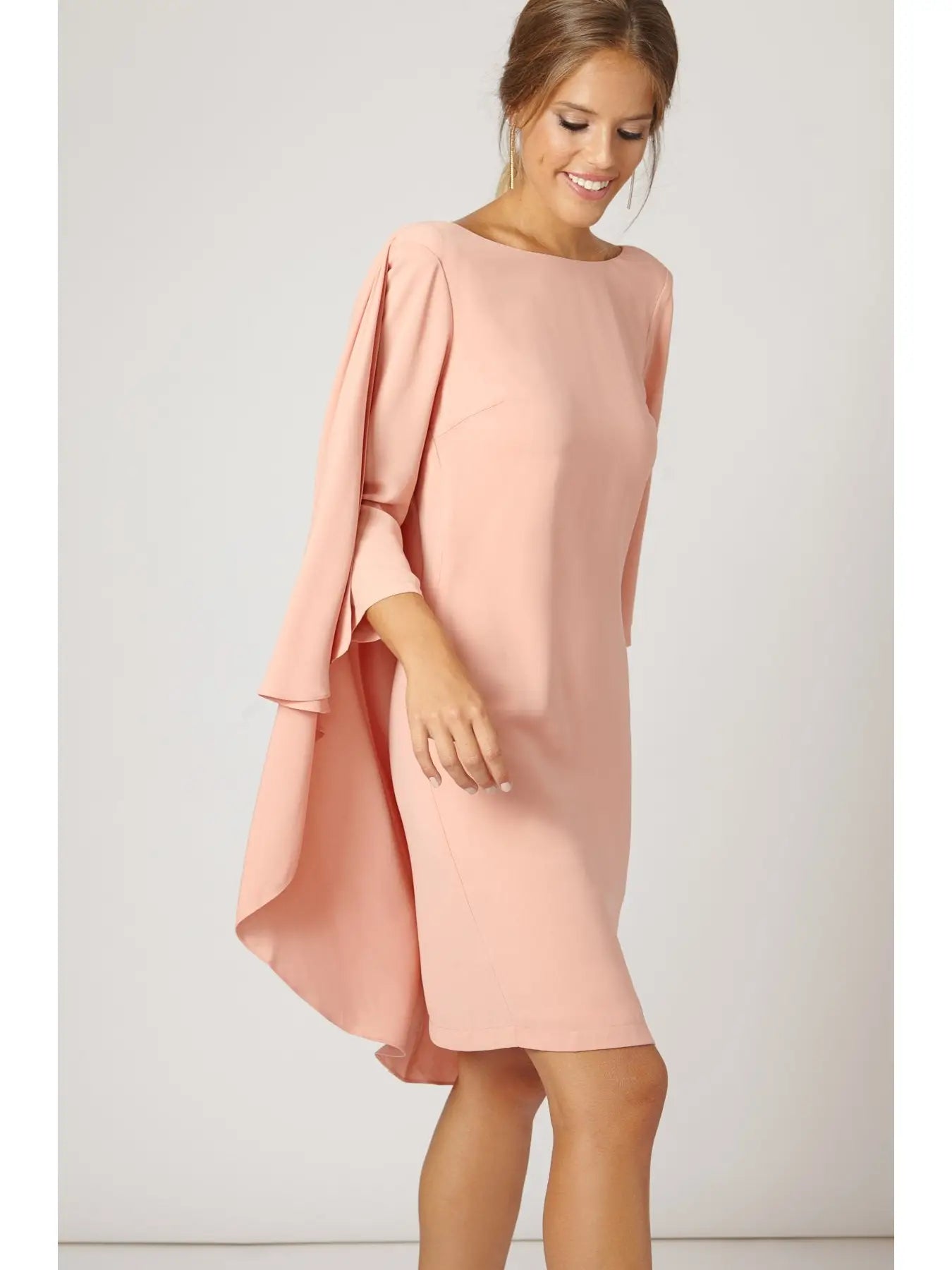 Bruna Gery Pink Nude Crepe Dress | Elegant French Sleeve Short Dress Bruna