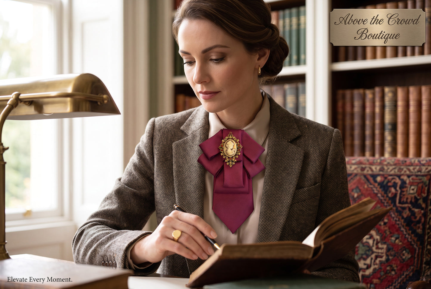 Burgundy Victorian Cameo Statement Necktie for Women - Above the Crowd Boutique