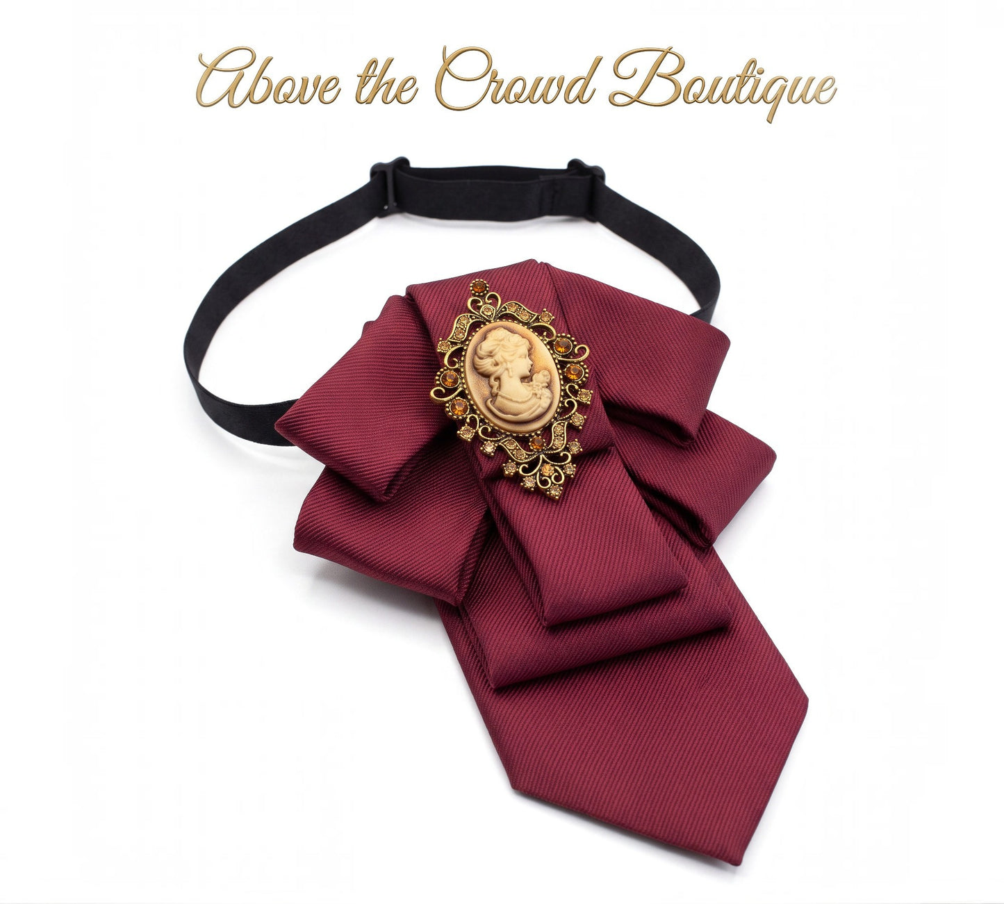Burgundy Victorian Cameo Statement Necktie for Women - Above the Crowd Boutique