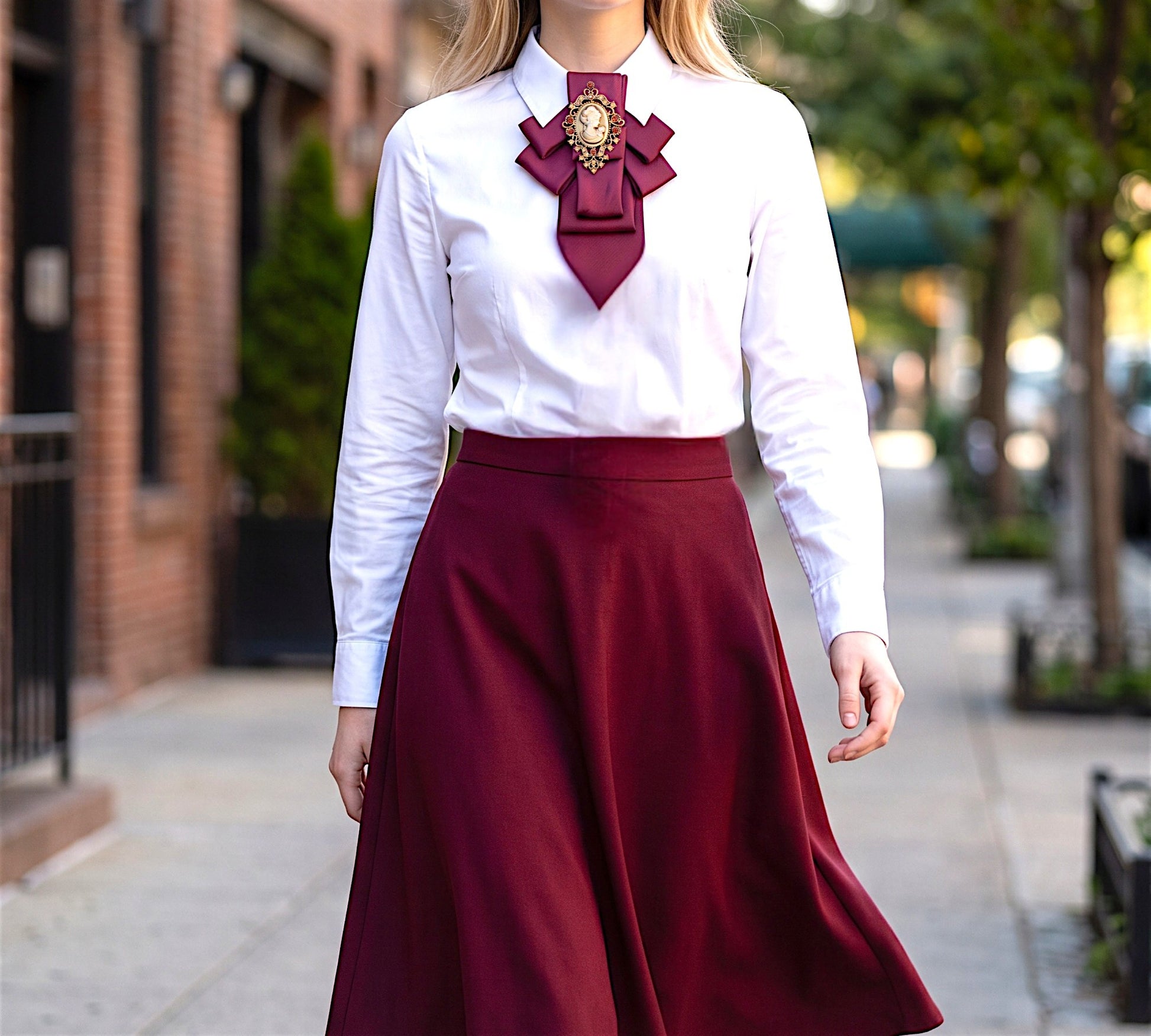 Burgundy Victorian Cameo Statement Necktie for Women - Above the Crowd Boutique