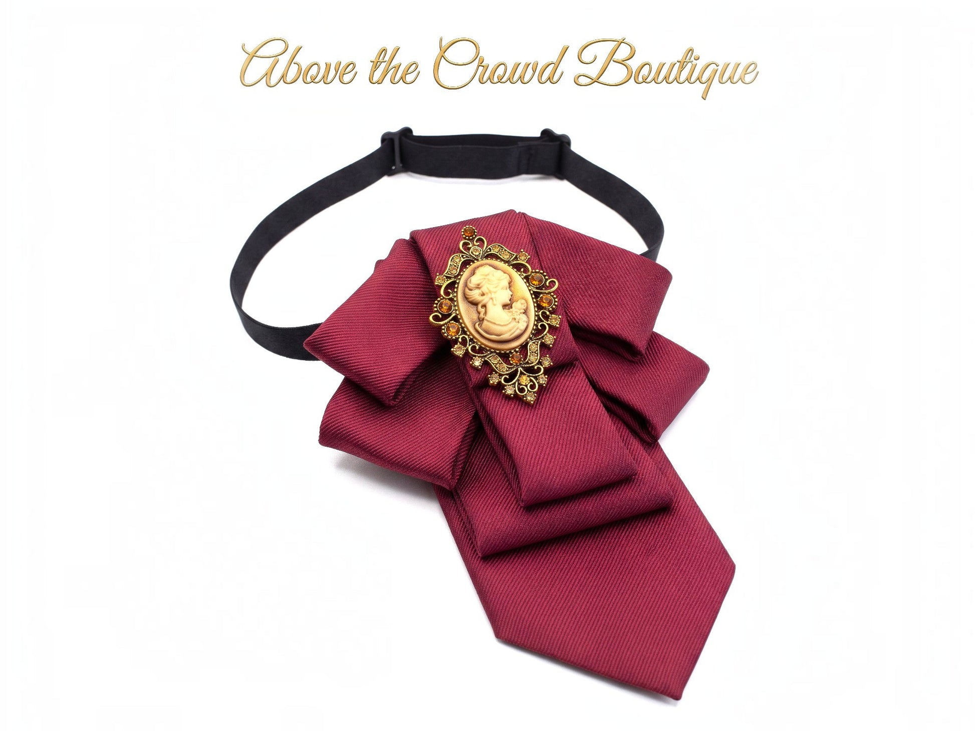 Burgundy Victorian Cameo Statement Necktie for Women - Above the Crowd Boutique