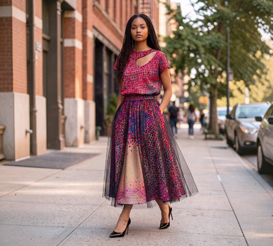 Artistic Dot Print Blouse And Tulle Midi Skirt Two-Piece Suit - Above the Crowd Boutique