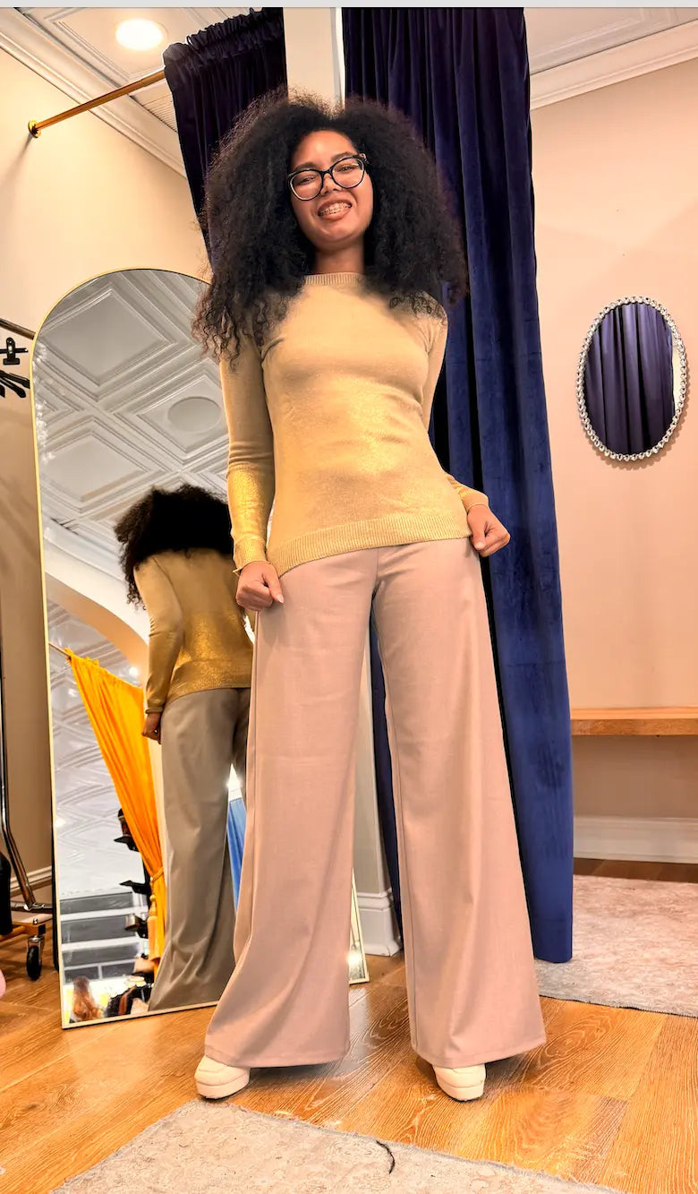 Carmen Milano Gold Metallic Knit Sweater - Italian Design, Flattering Fit Carmen Milano