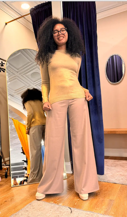 Carmen Milano Gold Metallic Knit Sweater - Italian Design, Flattering Fit Carmen Milano