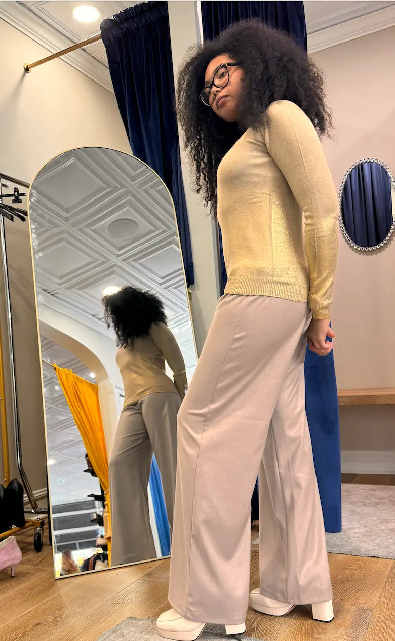 Carmen Milano Gold Metallic Knit Sweater - Italian Design, Flattering Fit Carmen Milano