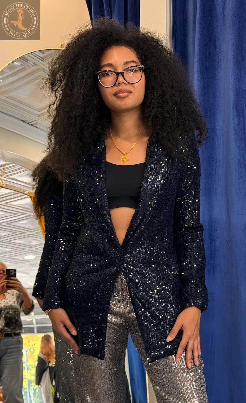 Carmen Milano Navy Sequin Jacket - Elevate Your Evening Style Carmen Milano