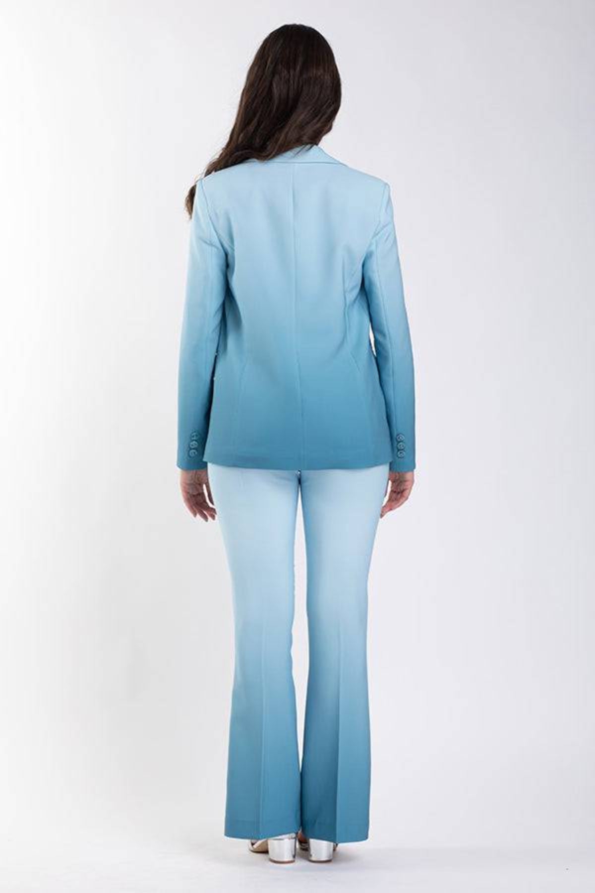 Carmen Milano Women's Blue Shaded Italian Suit - Elegant Flared Trousers Carmen Milano