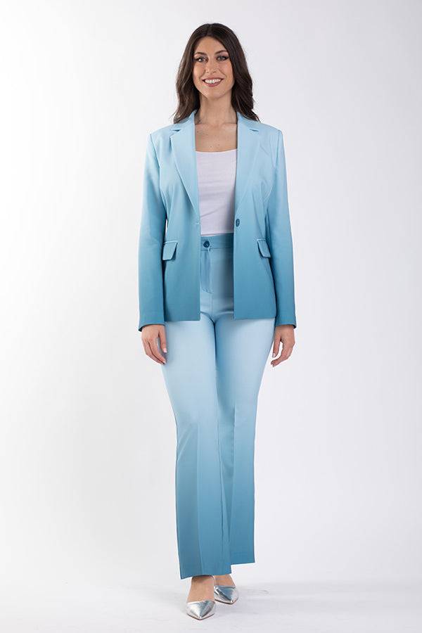 Carmen Milano Women's Blue Shaded Italian Suit - Elegant Flared Trousers Carmen Milano