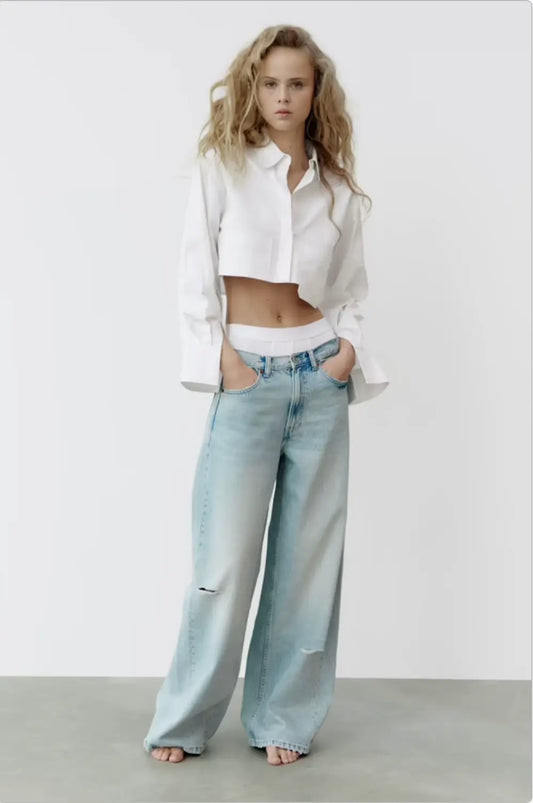 Chic Cropped White Shirt - European Style, Effortless Elegance Lonca