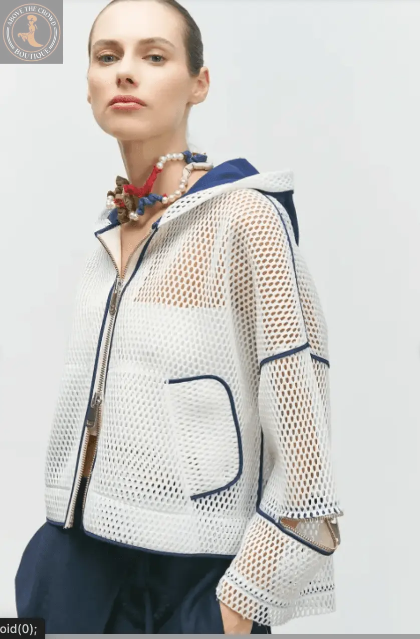 Chic European Cropped Mesh Hoodie with Navy & Floral Accents – Unique & Lightweight Bize