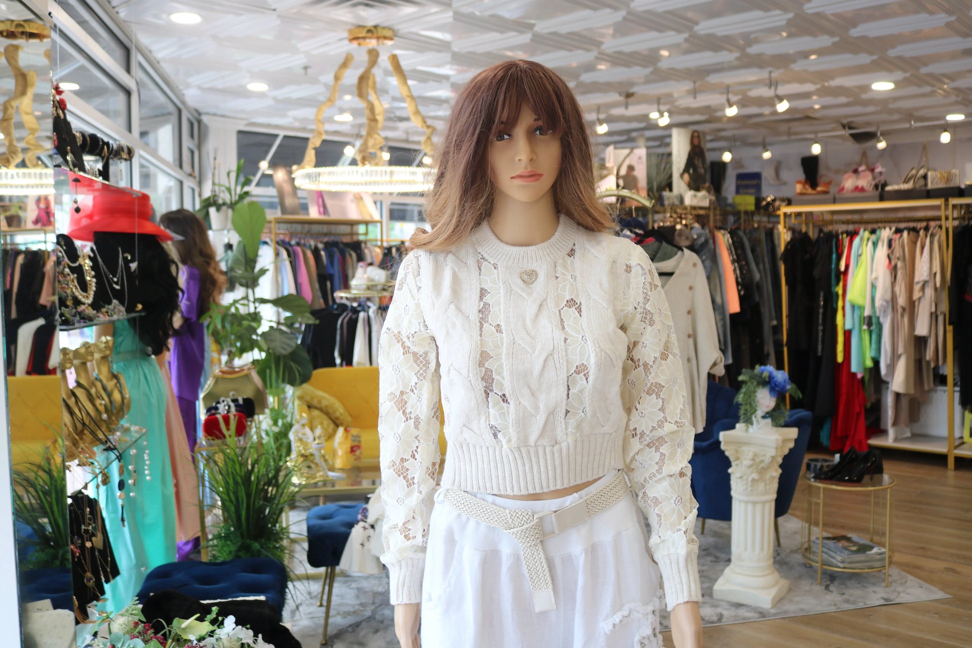 Crochet Lace Sweater with Heart Pin - European Style - Above The Crowd Boutique Nobello