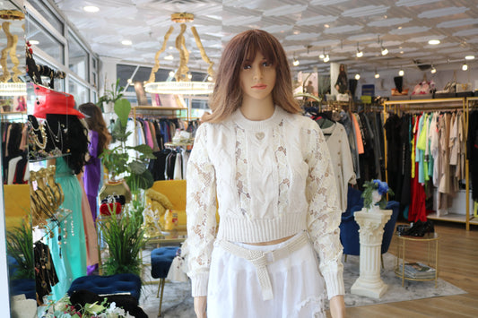 Crochet Lace Sweater with Heart Pin - European Style - Above The Crowd Boutique Nobello