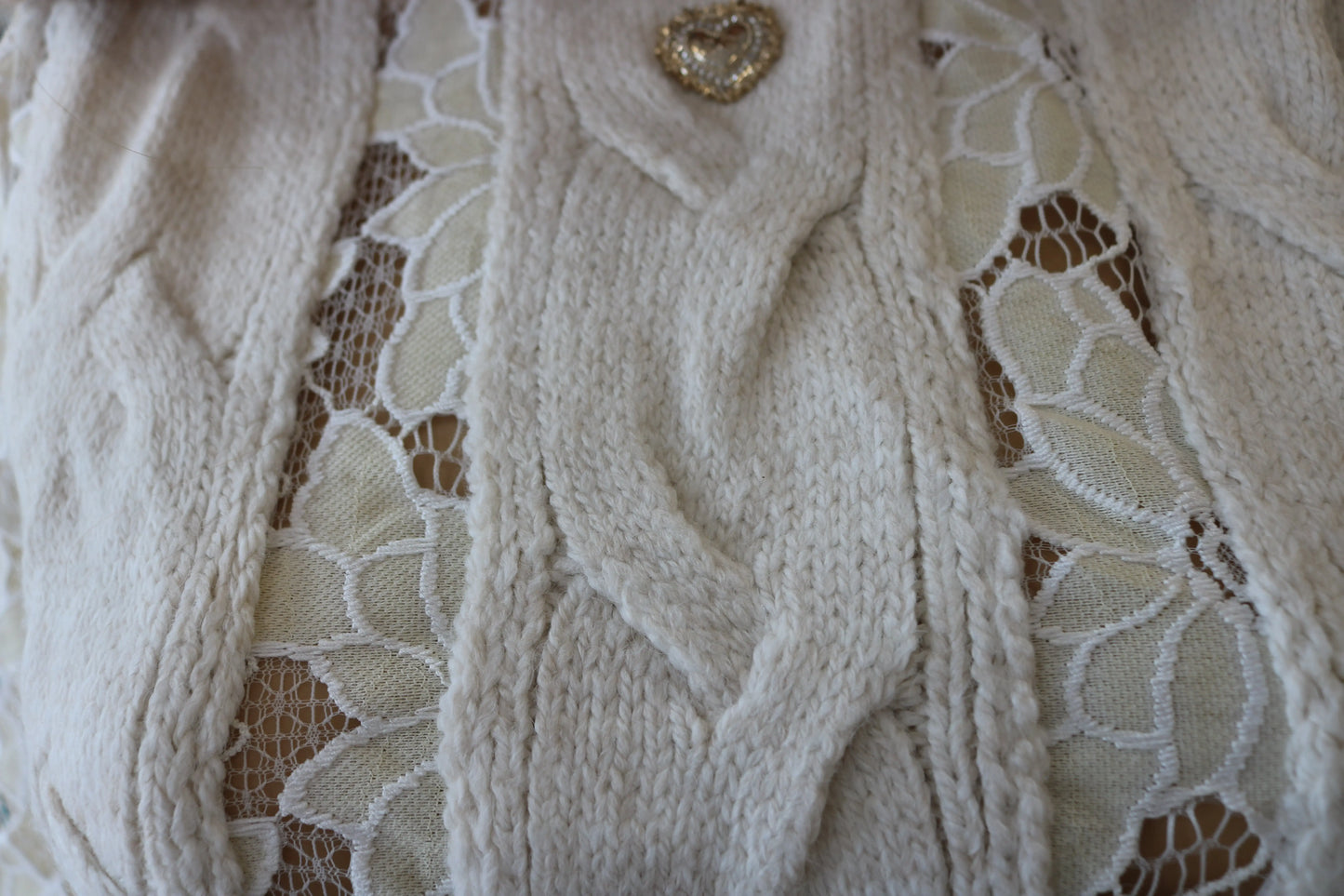 Crochet Lace Sweater with Heart Pin - European Style - Above The Crowd Boutique Nobello