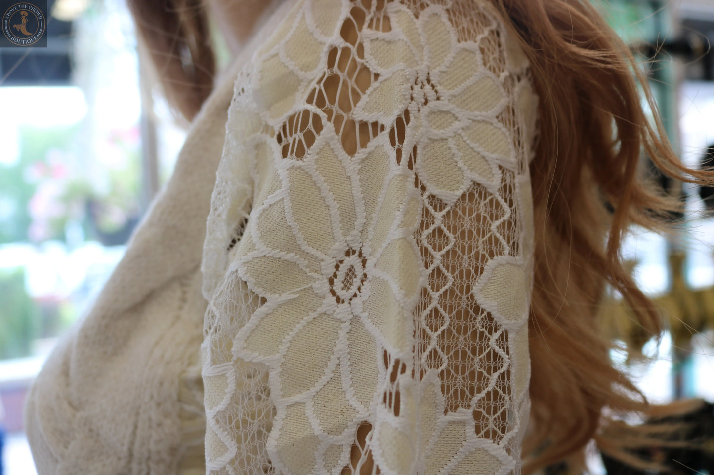 Crochet Lace Sweater with Heart Pin - European Style - Above The Crowd Boutique Nobello