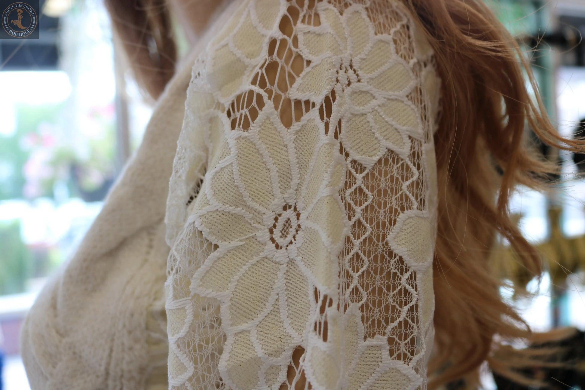 Crochet Lace Sweater with Heart Pin - European Style - Above The Crowd Boutique Nobello