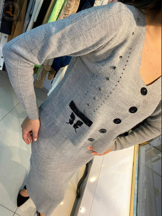 Crystal Accent Knit Skirt Suit - Above the Crowd Boutique