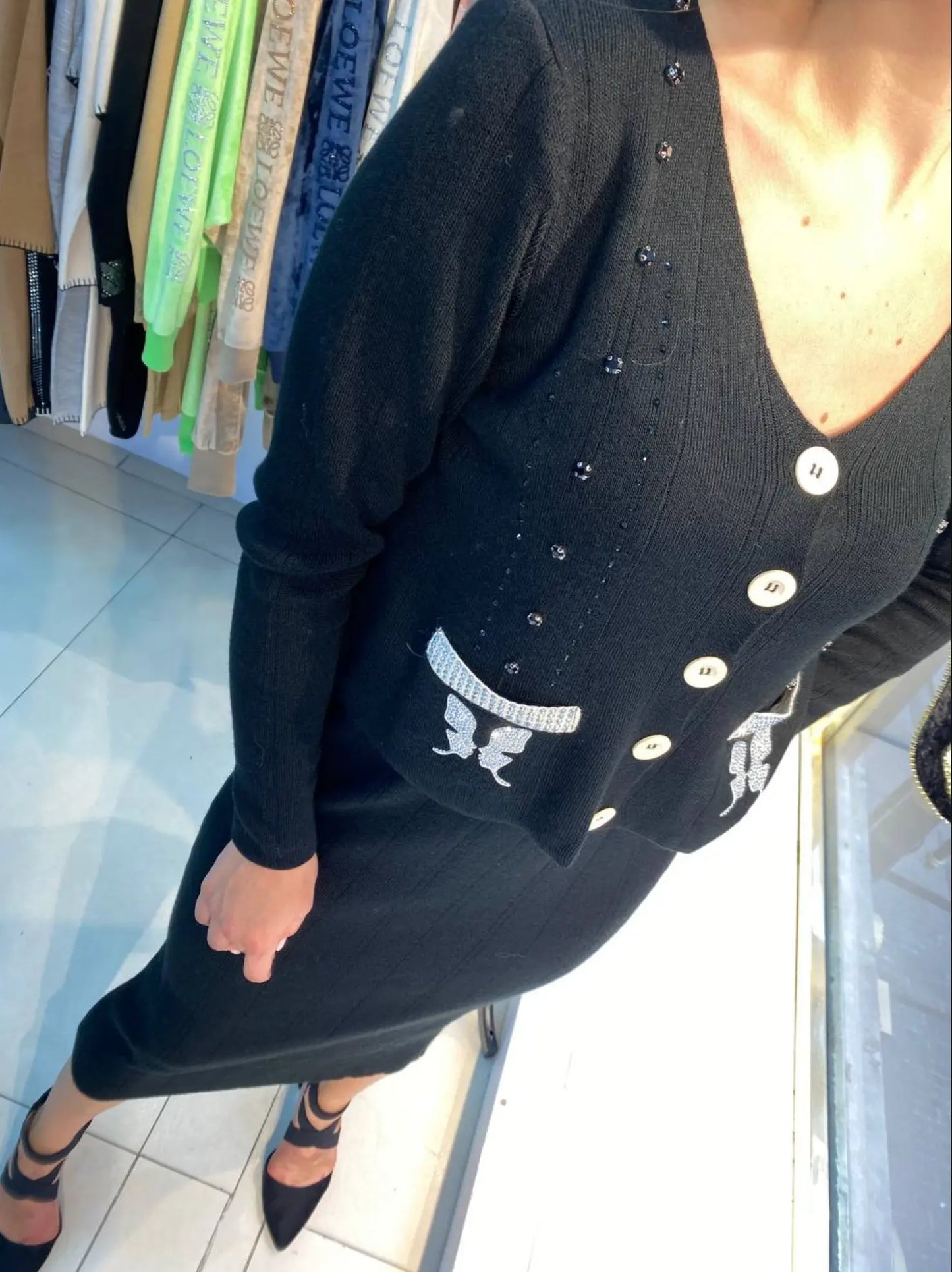 Crystal Accent Knit Skirt Suit - Above the Crowd Boutique